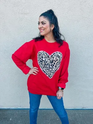 Sweatshirt {WILD LOVE} Leopard Heart Red Sweatshirt