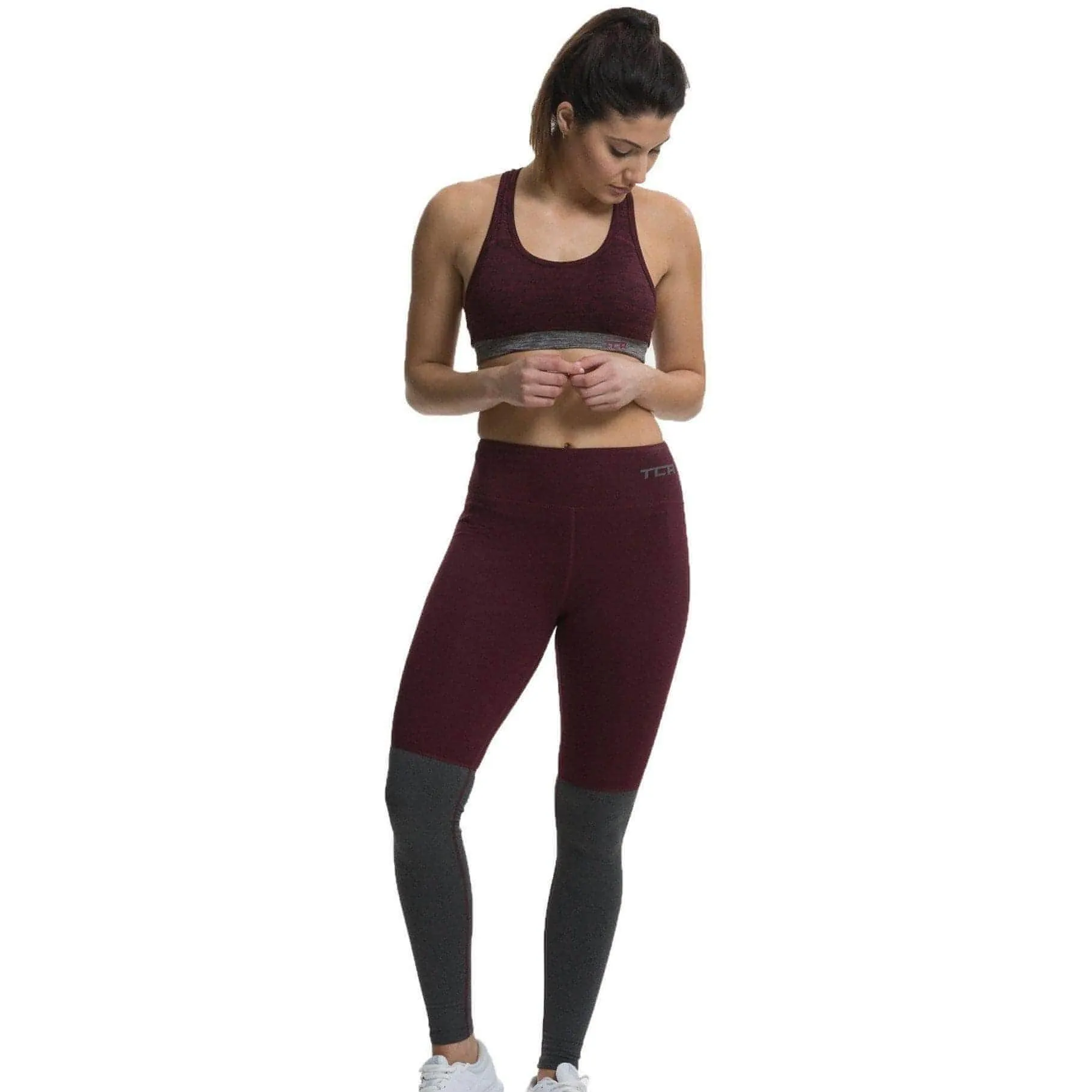 TCA Nova High Waist Womens Long Running Tights - Red