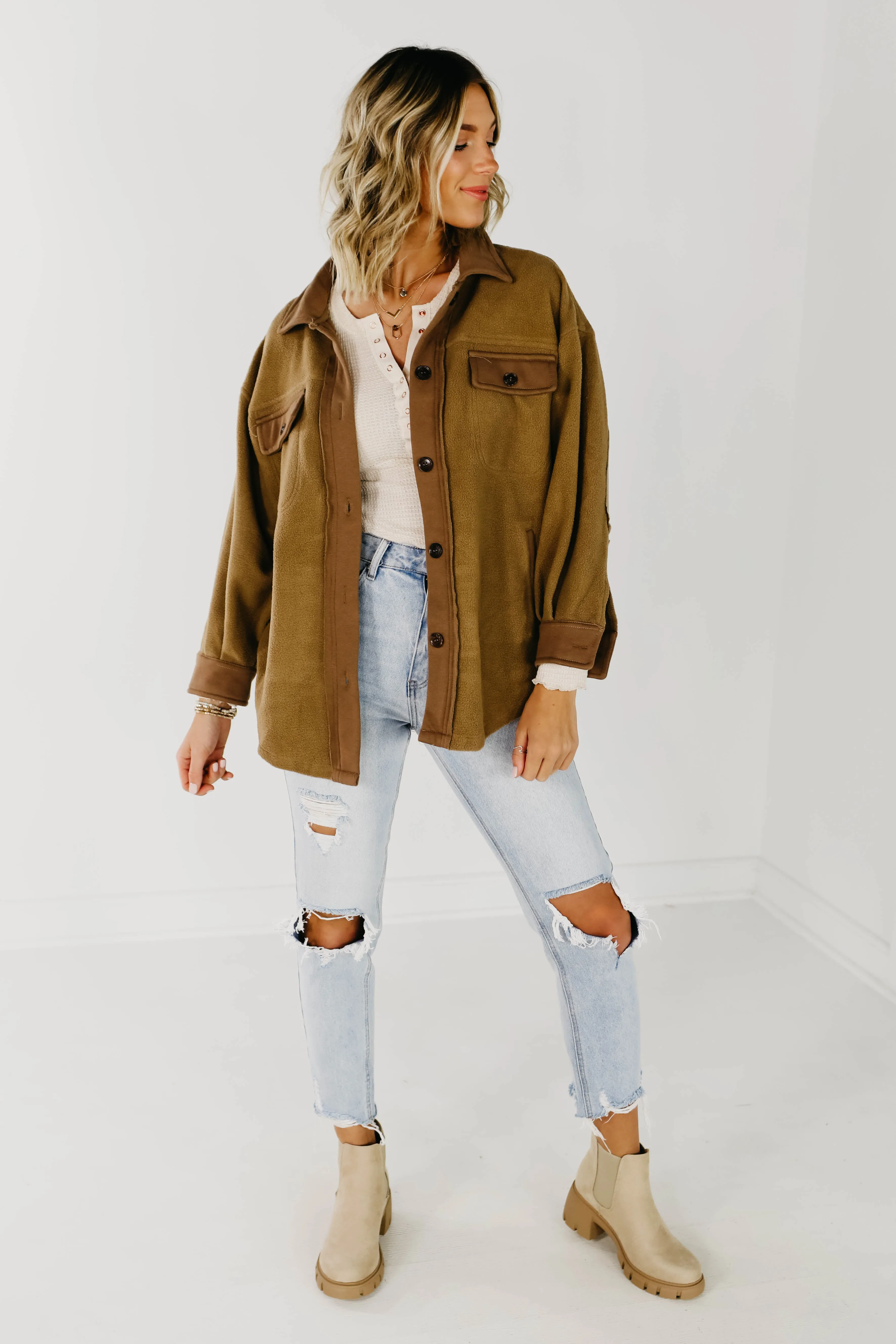 The Bryce Fleece Shacket - Latte