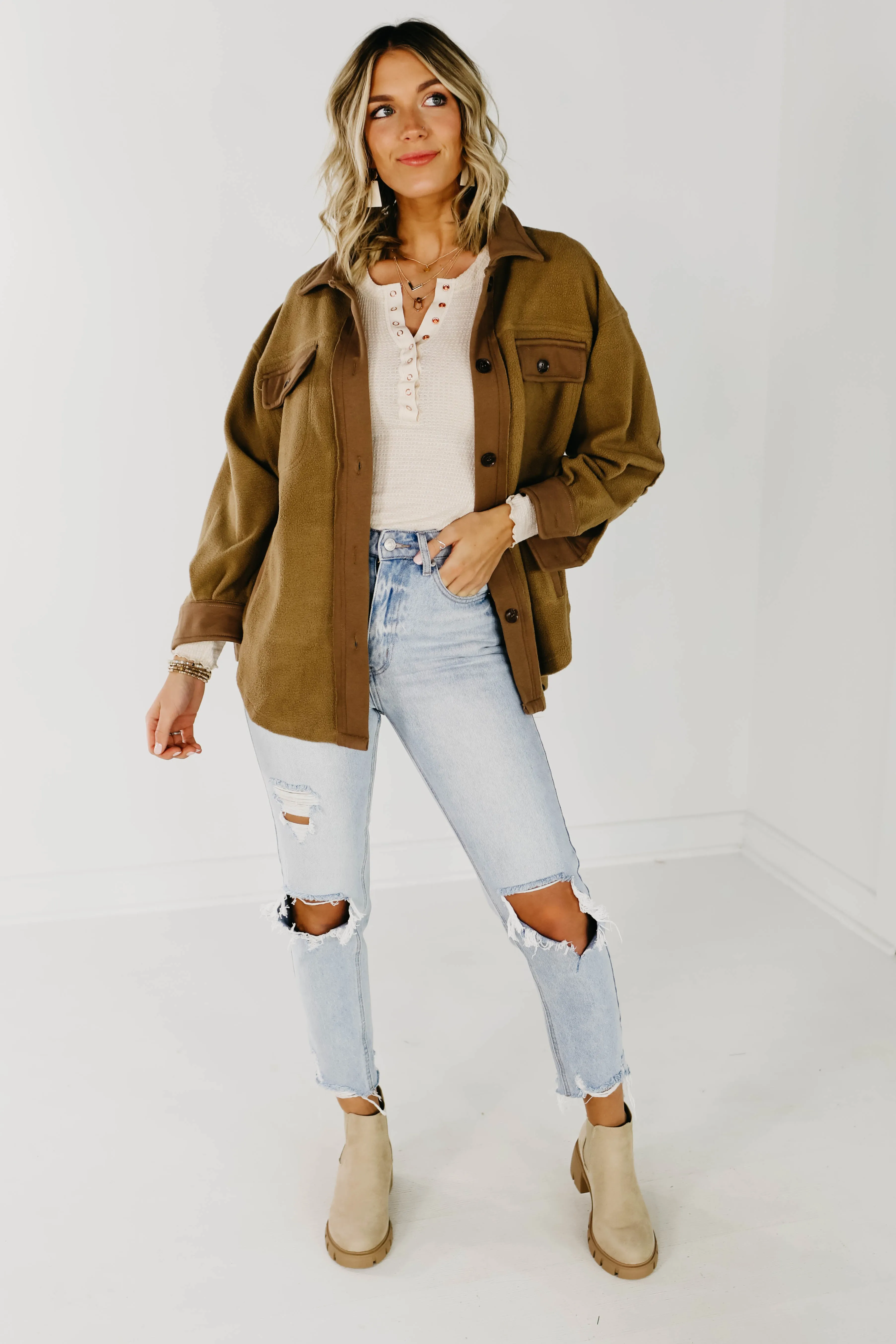 The Bryce Fleece Shacket - Latte
