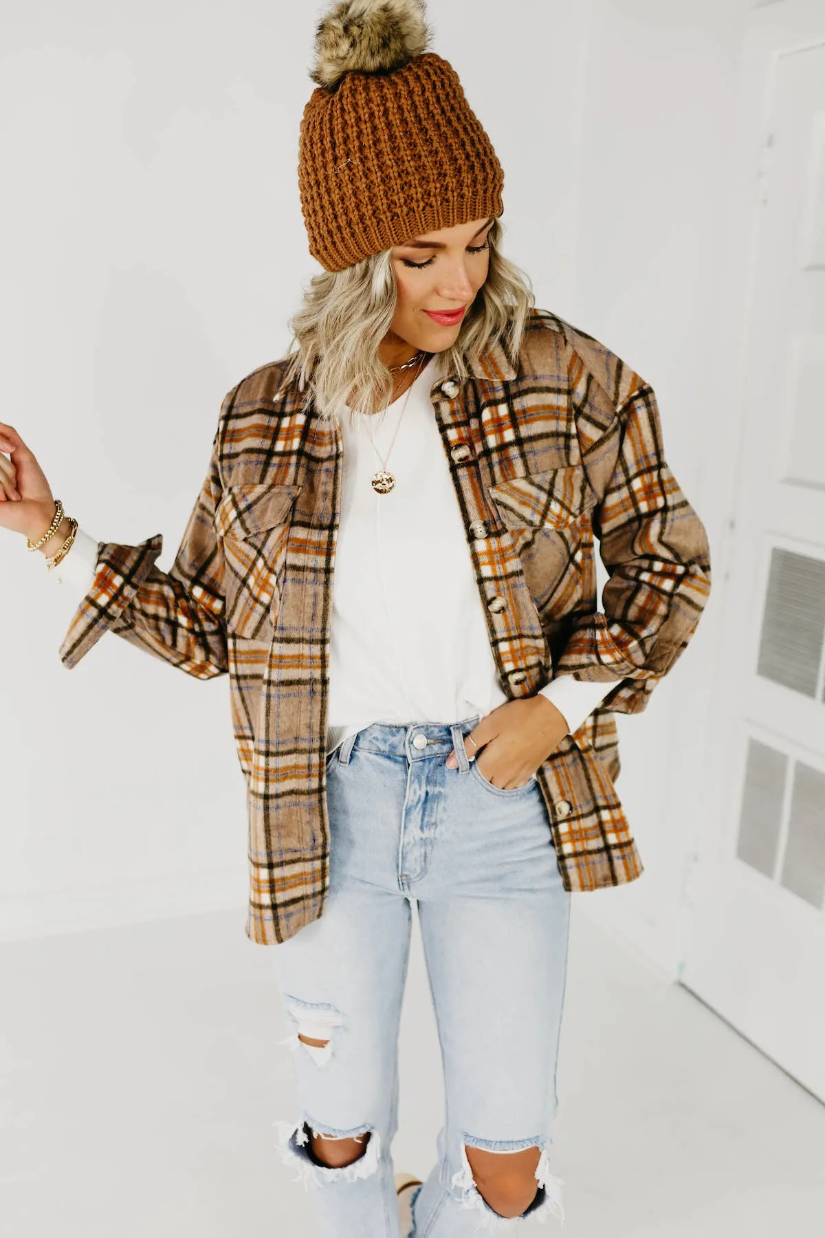 The Charlee Plaid Shacket - Mocha