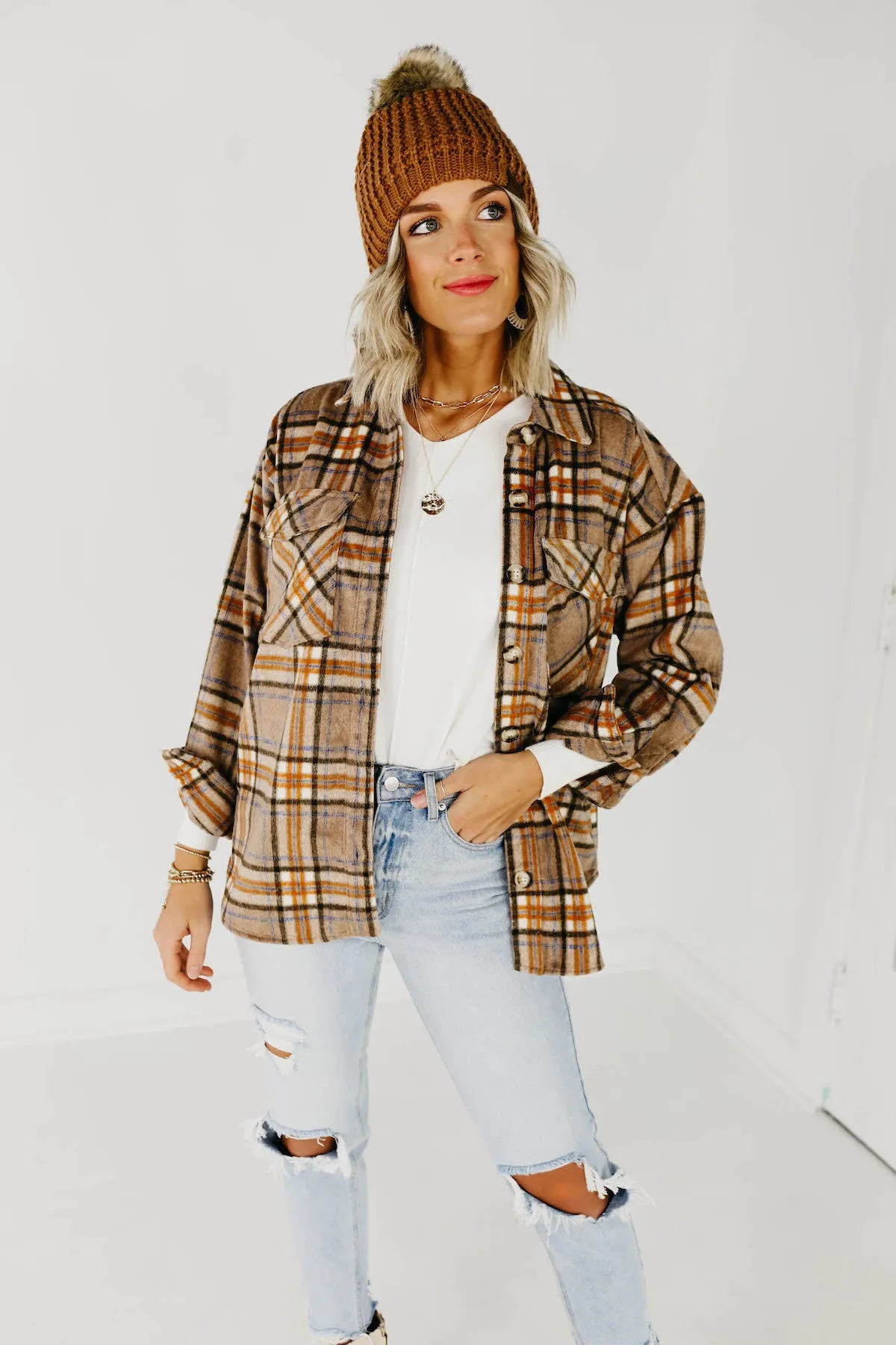 The Charlee Plaid Shacket - Mocha