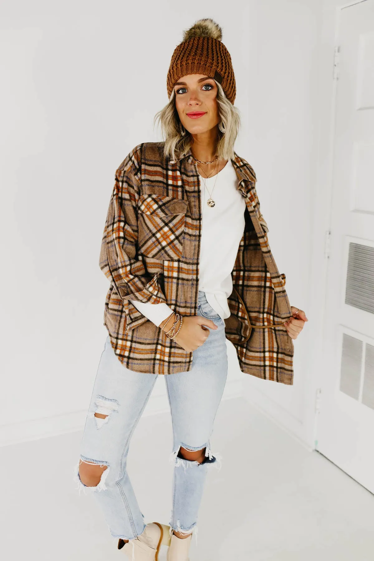 The Charlee Plaid Shacket - Mocha