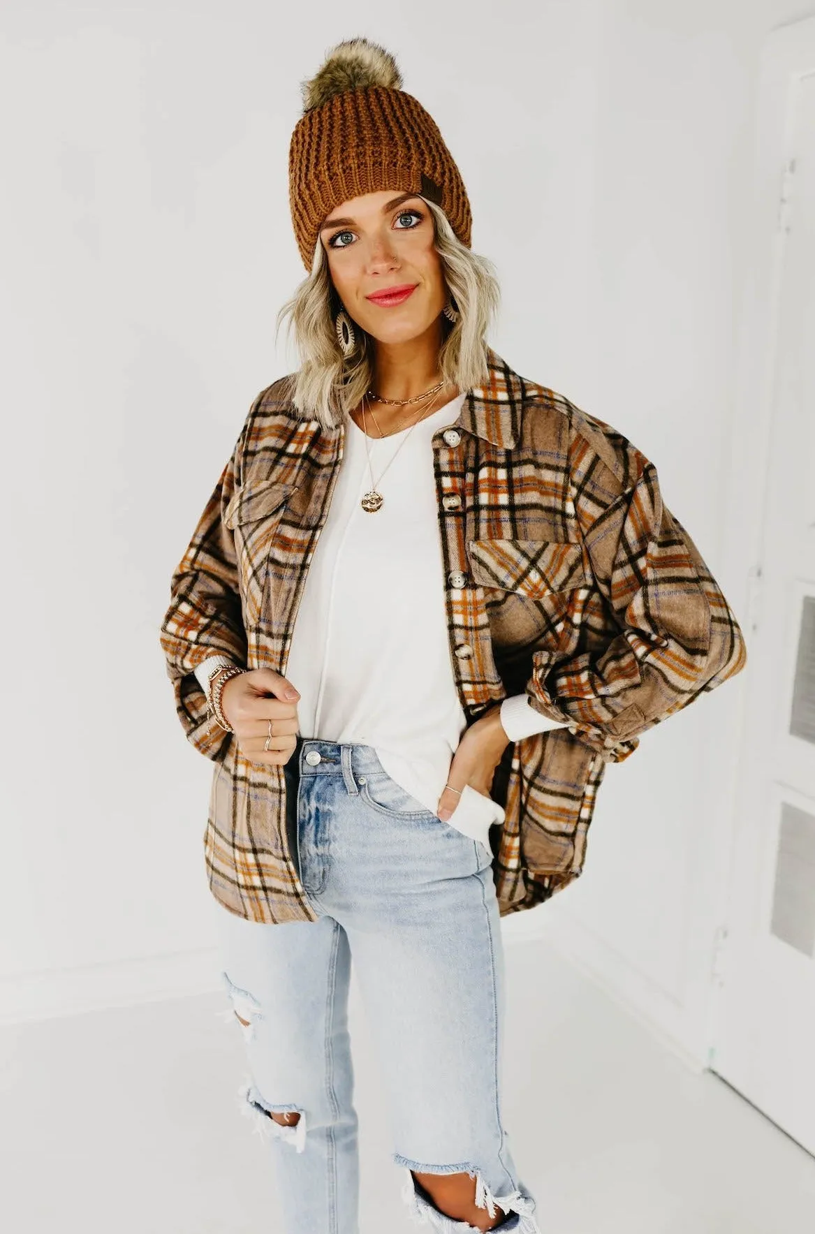 The Charlee Plaid Shacket - Mocha