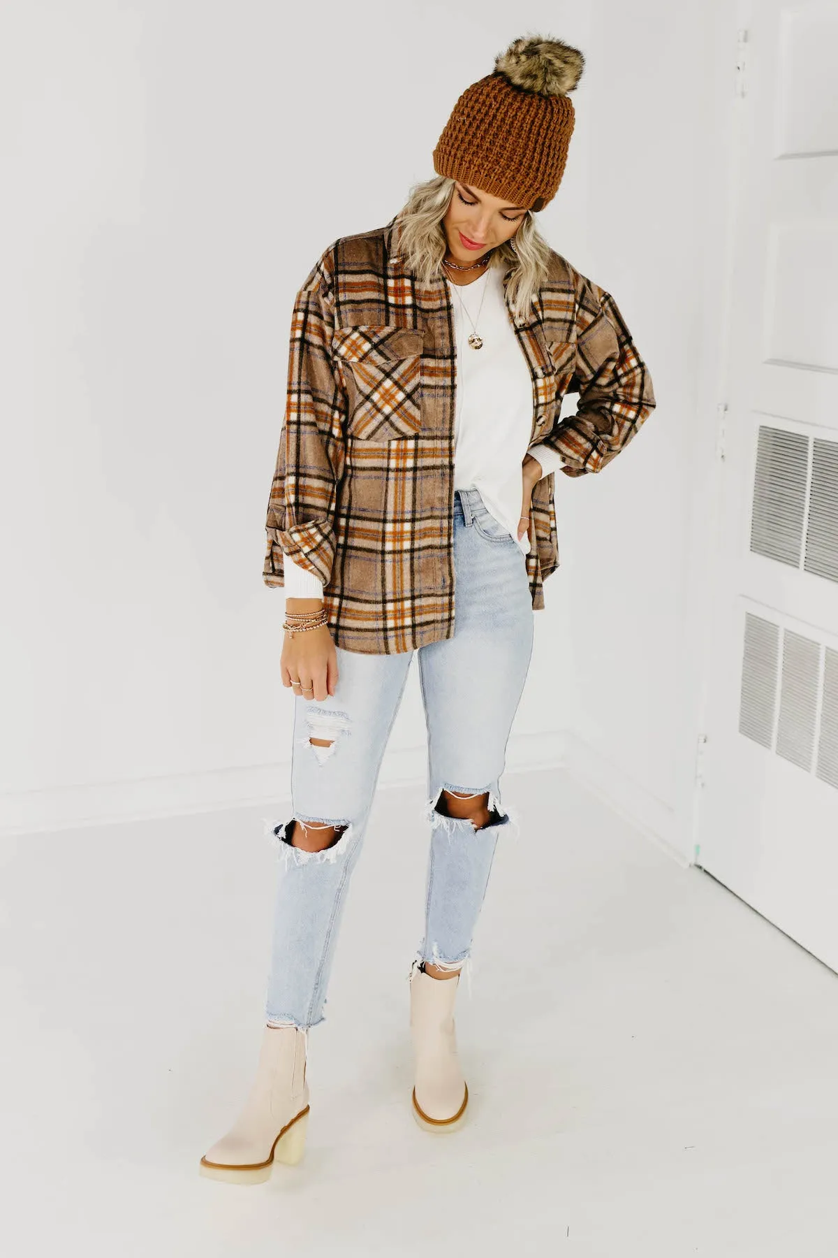 The Charlee Plaid Shacket - Mocha