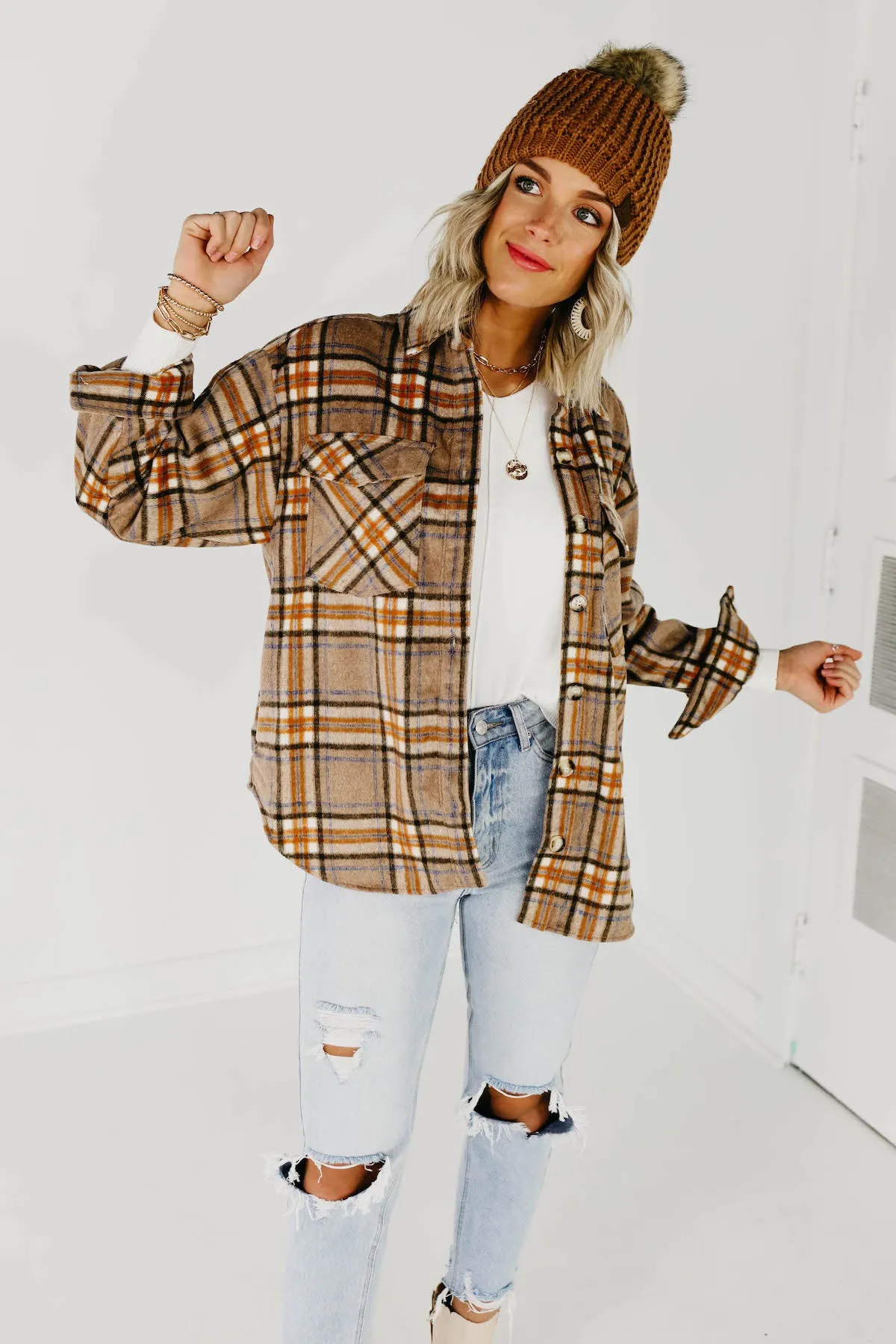 The Charlee Plaid Shacket - Mocha