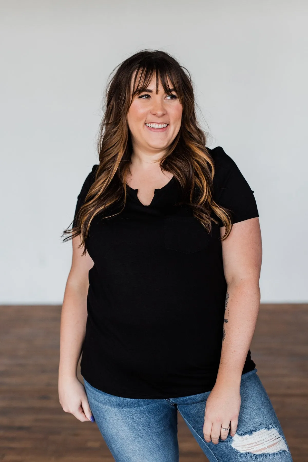 This Is Me Notch Pocket Top- Black