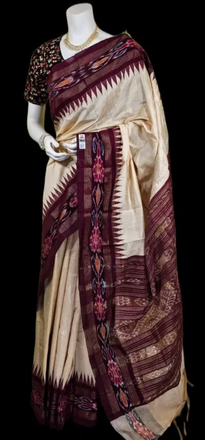 TS042923009 - Tussar Silk Saree with Ikkat Pallu