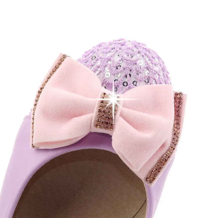 Women's Rhinestone Bowtie Chunky Heel Pumps