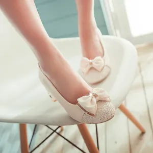 Women's Rhinestone Bowtie Chunky Heel Pumps