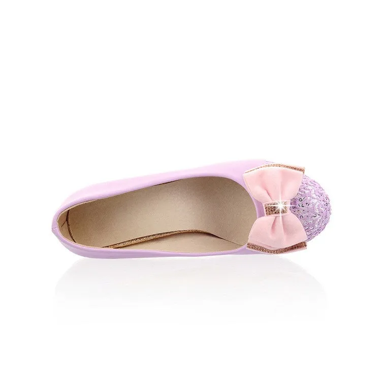 Women's Rhinestone Bowtie Chunky Heel Pumps