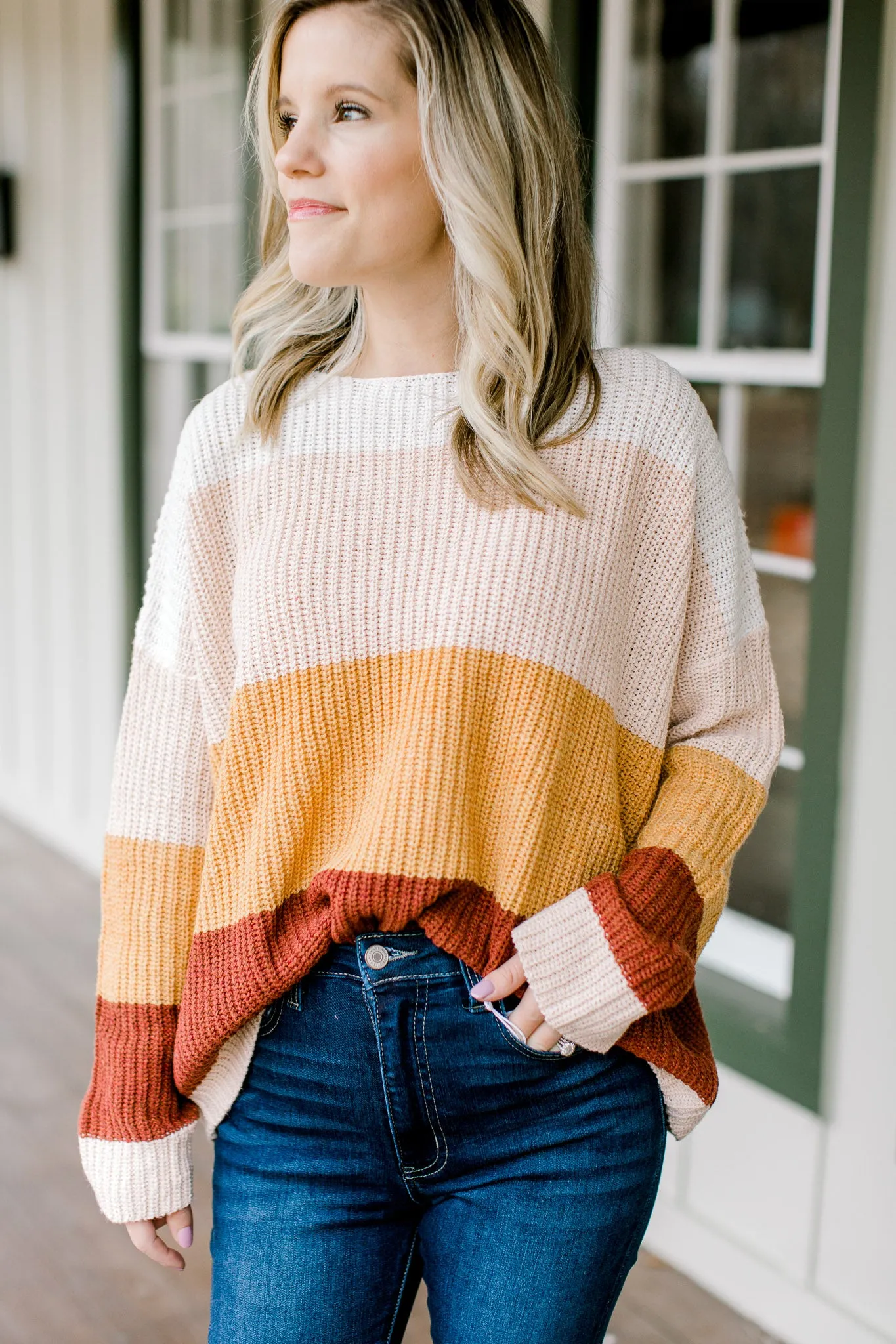 X Peachy Colorblock Sweater