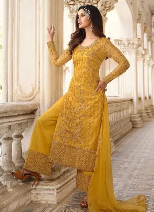 Yellow Heavy Embroidered Stylish Palazzo Suit