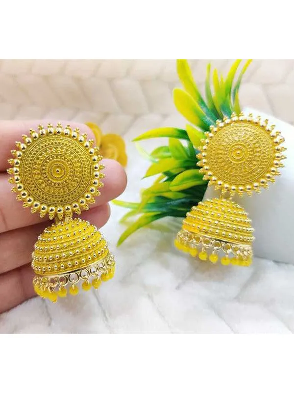 Yellow Pearls Dome Shape Jhumka