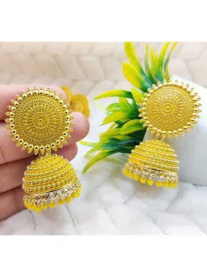Yellow Pearls Dome Shape Jhumka